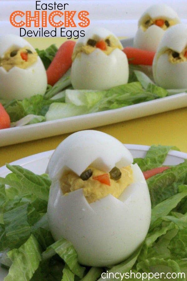 deviled eggs are stuffed with chicken's eyes and lettuce