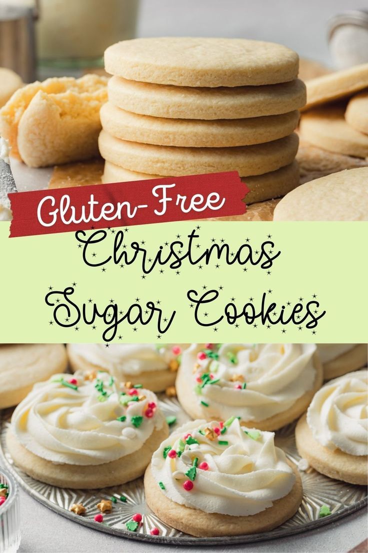 gluten - free christmas sugar cookies with white frosting and sprinkles