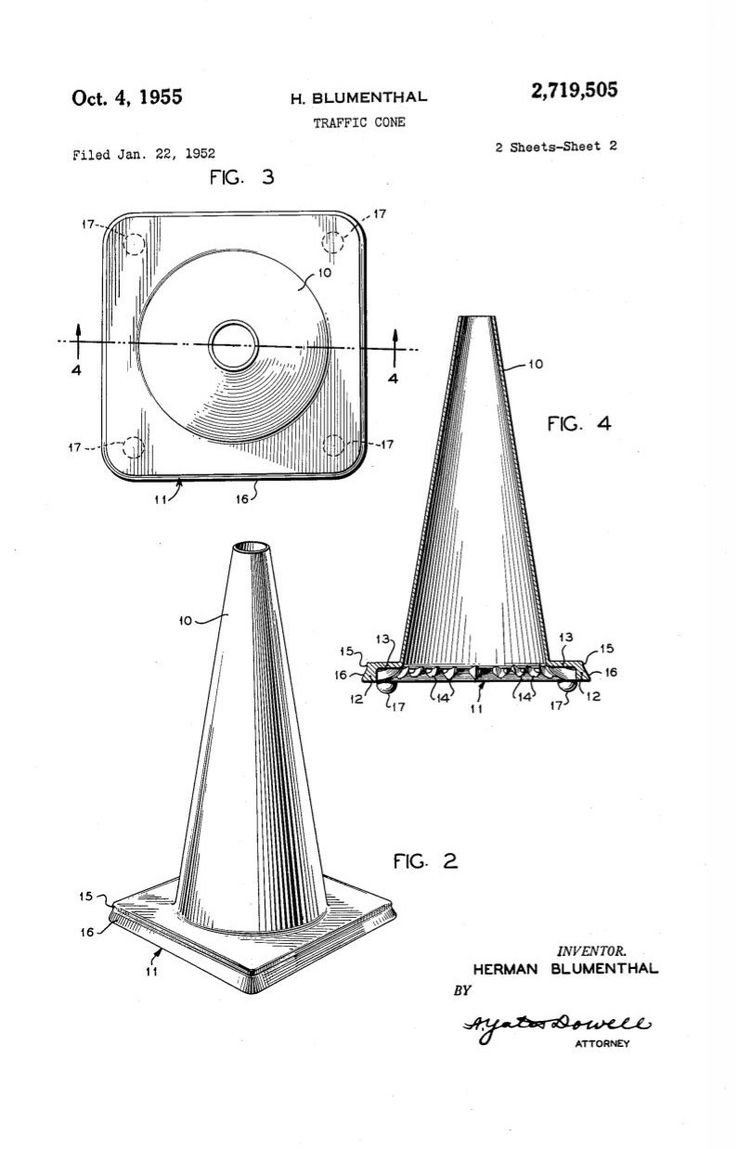 a drawing of an electronic device with two cones and one disc on top of it