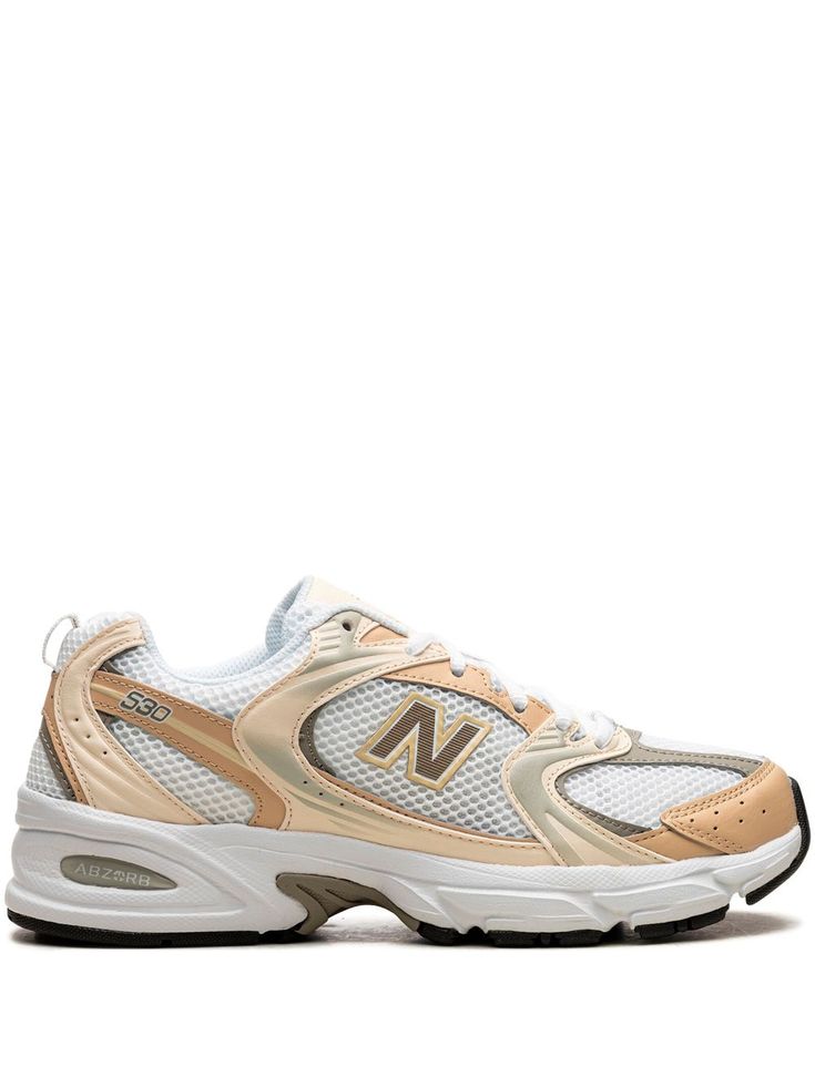 white/gold-tone leather mesh panelling pull-tab at the heel logo patch to the side logo-print tongue round toe chunky rubber sole These styles are supplied by a premium and authenticated sneaker marketplace. Stocking only the most sought-after footwear, they source and curate some of the most hard to find sneakers from around the world. Exclusive Sneakers, New Balance Sneakers, Swag Shoes, Womens Shoes Sneakers, New Balance, Patch Logo, Stockings, Shoes Sneakers, Asos