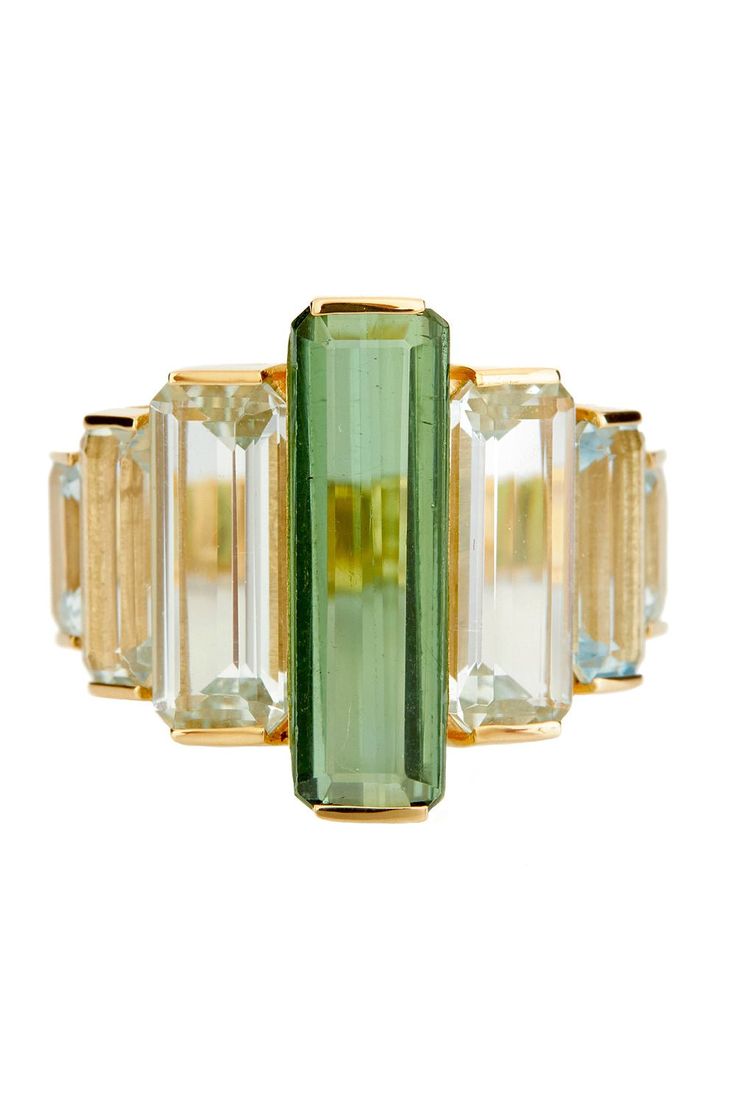 YI COLLECTION-Rythym Ring-YELLOW GOLD Spirit Finger, Discount Jewelry, Aqua Marine, Tourmaline Ring, Aquamarine Rings, Fine Jewels, Green Tourmaline, Jewelry Inspo, Aquamarine