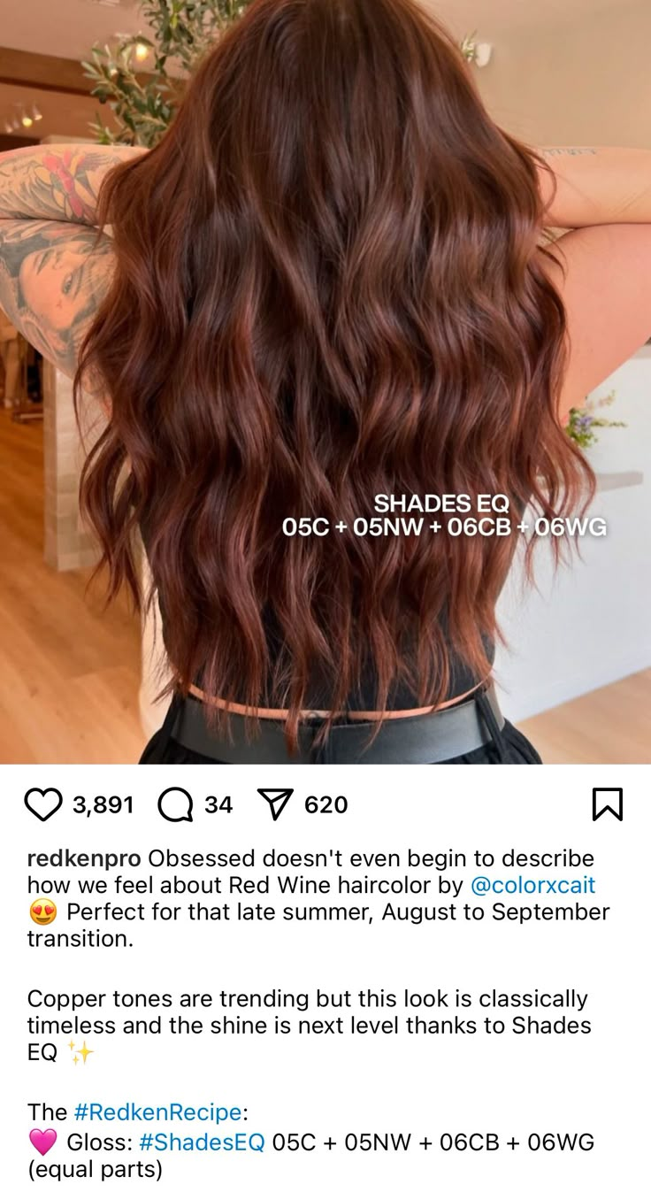 Brown Copper Formulas, Redken Copper Brown Formula, Cowboy Copper With Dark Roots, Cherry Brown Hair Formula, Cowboy Copper Shades Eq Formula, Cowboy Copper Formula Shades Eq, Chocolate Hair Formula, Keune Color Formulas, Copper Hair Formula Redken