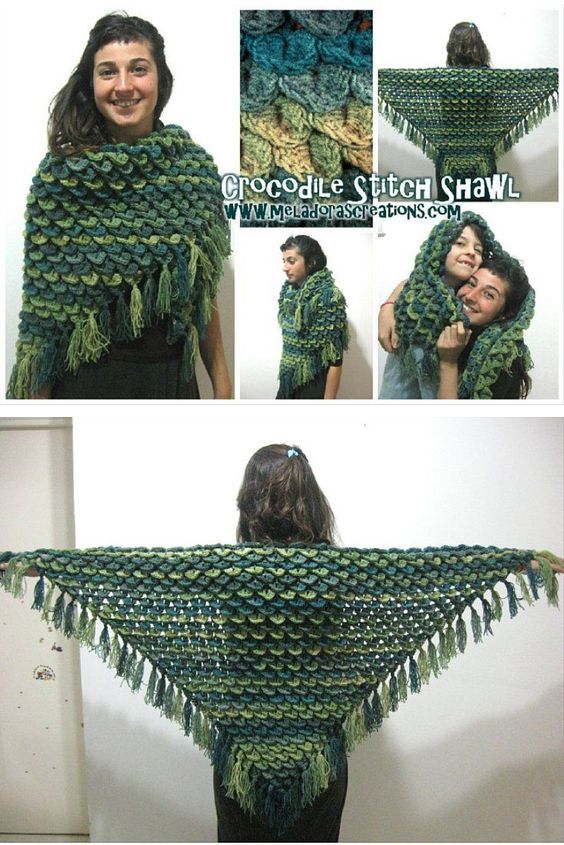 the woman is wearing a green shawl with fringes