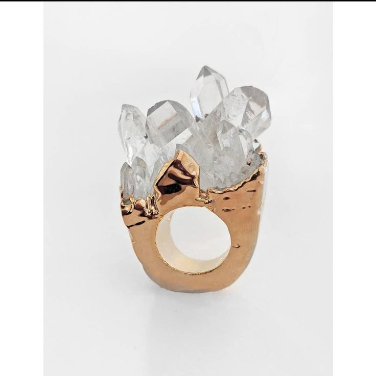 Cut from all Crystal Quartz , this limited run of large statement rings evoke the vibe of an underground gem cave. Natural variation in color and shape will occur. Crystal Quartz Copper 18k Gold Extended Sizes Made in Brazil Weird Rings Diamond, Luxury Statement Crystal Ring For Anniversary, Luxury Large Stone Crystal Ring As Gift, Luxury Open Crystal Ring With Stone Setting, Luxury Unique Hallmarked Crystal Ring, Luxury Stackable Crystal Open Ring, Cheap Statement Crystal Engagement Ring, Luxury Stackable Open Crystal Ring, Luxury Gold Crystal Ring Hallmarked