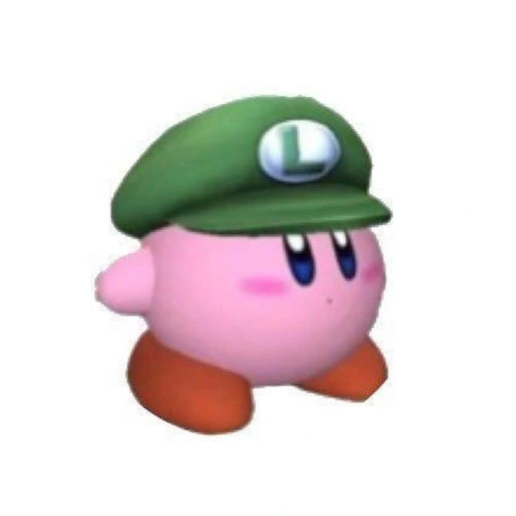 an image of a pink and green mario mushroom with hat on it's head