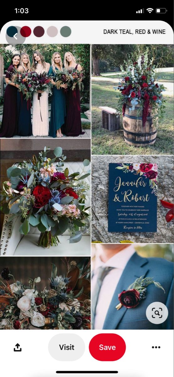 an instagram page with photos and text that says dark teal, red & wine