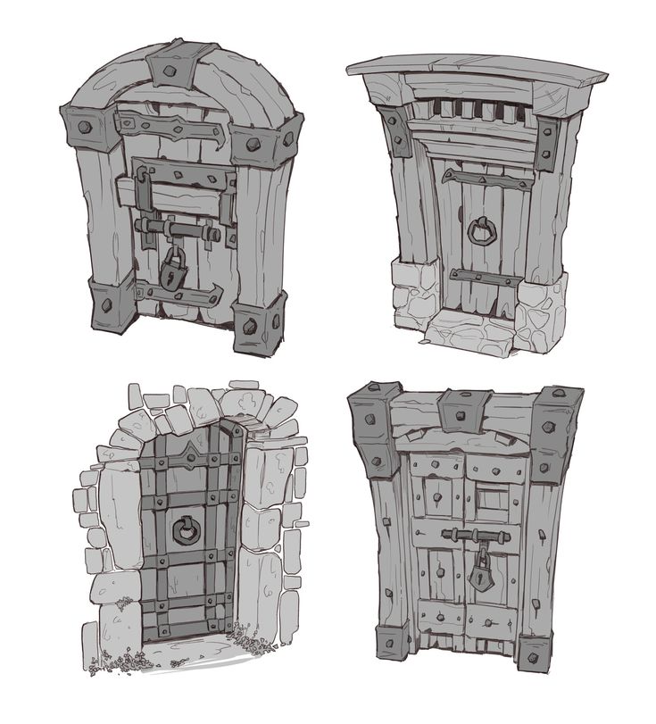 four different views of an old fashioned door