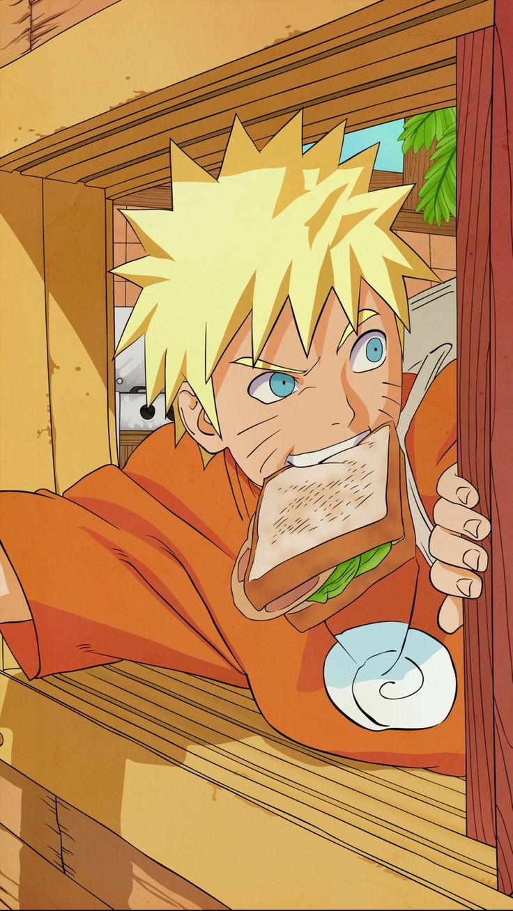 an anime character holding a sandwich in his hand