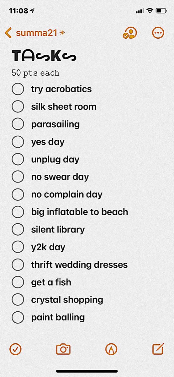 an orange and white checklist with the words task written in black ink on it