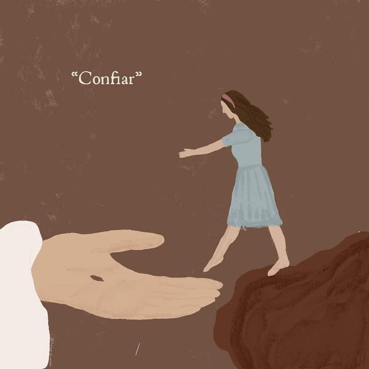 a drawing of a hand reaching for a woman's hand with the word confar on it