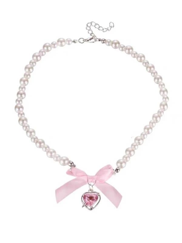 Material: Alloy electroplate Color: Pink heart Size:  Length: 39+5cm Width: 5cm Weight: 13.14g Valentine's Day Party Pearl Chain Necklaces, Valentine's Day Metal Necklace With Pearl Chain, Valentine's Day Party Necklace With Pearl Chain, Valentine's Day Party Pearl Necklace, Heart-shaped Pearl Chain Jewelry For Party, Heart Shaped Pearl Chain Jewelry For Party, Trendy Pearl Jewelry For Valentine's Day, Trendy Pearl Chain Necklace For Valentine's Day, Silver Pearl Heart Necklace For Valentine's Day