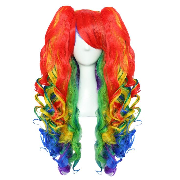 PRICES MAY VARY. ★★Based on daily use, we designed this Rainbow wig. This wig includes two removable rainbow pigtails. Rainbow wavy wig for women take part in different parties. ★★It’s better for the customers to style your own wigs for your personal preference. Made of 100% superior quality heat resistant fiber. green hair wig is tangle-free. it is very soft , comfortable. hair wig machine wig synthetic can be styled with curling irons, you can customize your own unique hair style. ★★Head Circu Rainbow Pigtails, Pigtails Curly, Rainbow Ponytail, Clown Drag, Hair For Halloween, Drag Queen Wigs, Pigtail Wig, Christmas Party Costume, Drag Wigs