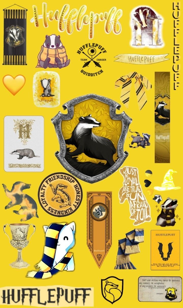 a bunch of stickers that are on top of a yellow background with the words harry potter