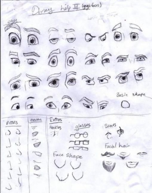 a drawing of various eyes and eyebrows