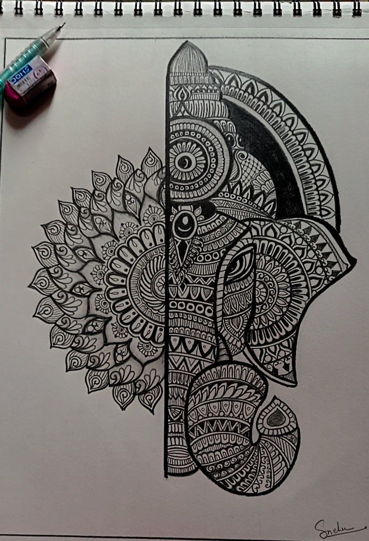 Mandala art ideas creative Best Pencil Drawing Images Easy, Ganpati Sketch Pencil Mandala, Mandala Art Of Ganesh, Mandala Drawing Of Ganesha, Ganesh Sketch Pencil Easy, Ganesh Pencil Art, Mandala Pencil Drawing, Creative Ganesha Art, Mandala God Drawing