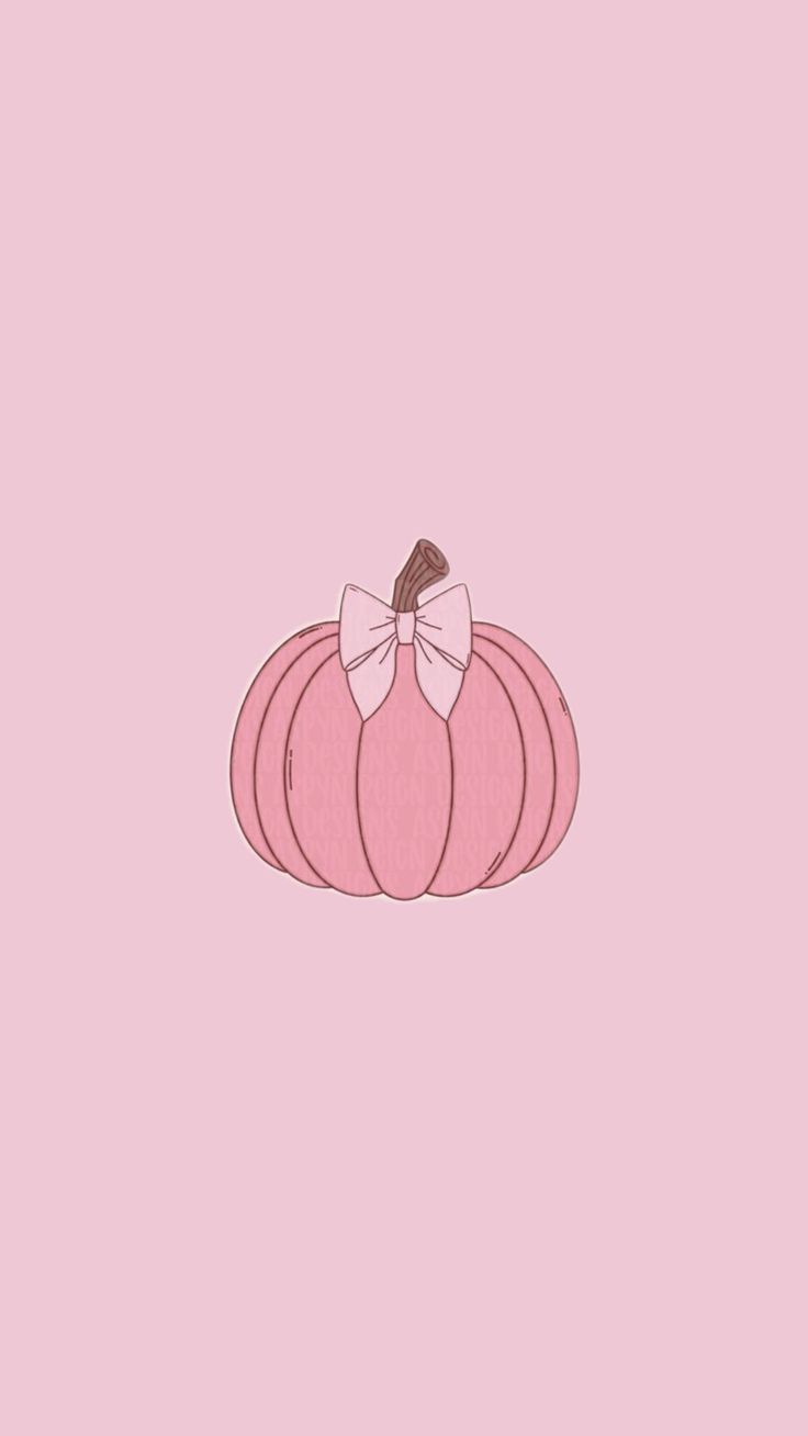 a pink pumpkin with a white bow on it's head, against a light pink background