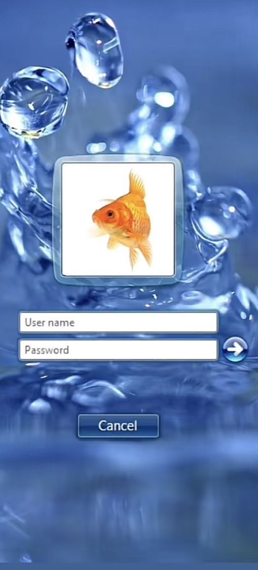 an image of a goldfish in water with bubbles on it's face and name screen