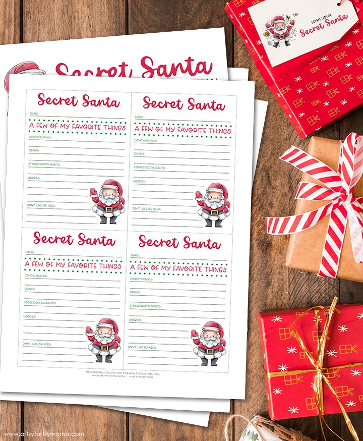 santa's secret santa letter to santa printables with presents around it on a wooden table