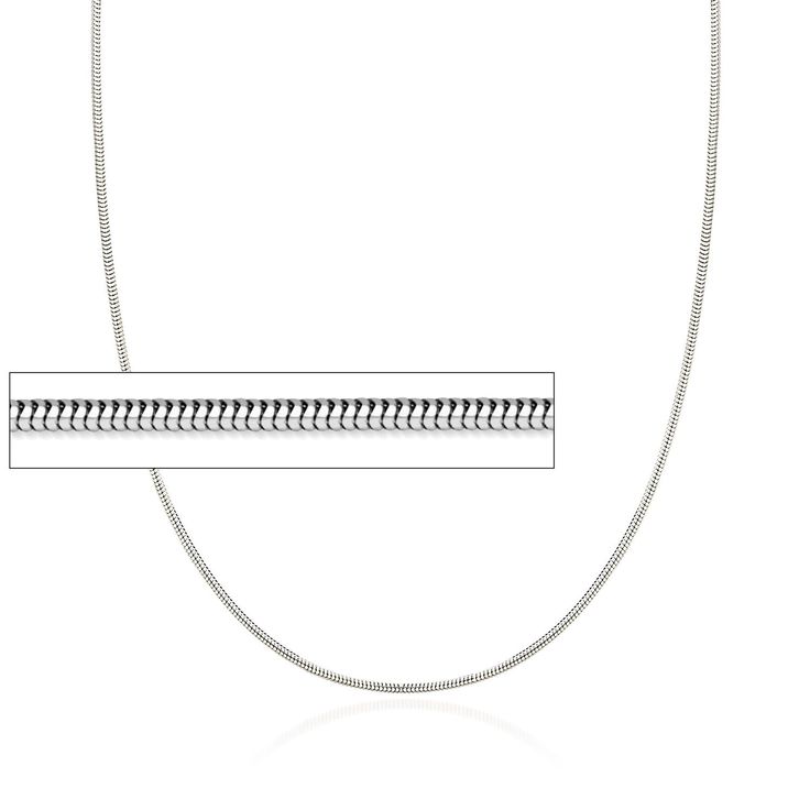 Ross-Simons - 1.4mm 14kt White Gold Snake-Chain Necklace. 18". Whether you add it to a layer or pair it with a pendant, this 14kt white gold snake-chain necklace will bring a sleek shine to your ensemble. Lobster clasp, 14kt white gold snake-chain necklace. White Gold Sterling Silver Snake Chain Necklace, White Gold Snake Chain Jewelry, White Gold Snake Chain Necklace For Anniversary, Anniversary Snake Chain Necklace, Gold Snake Chain, Fine Jewelery, Gold Snake, Snake Chain, Buy 1