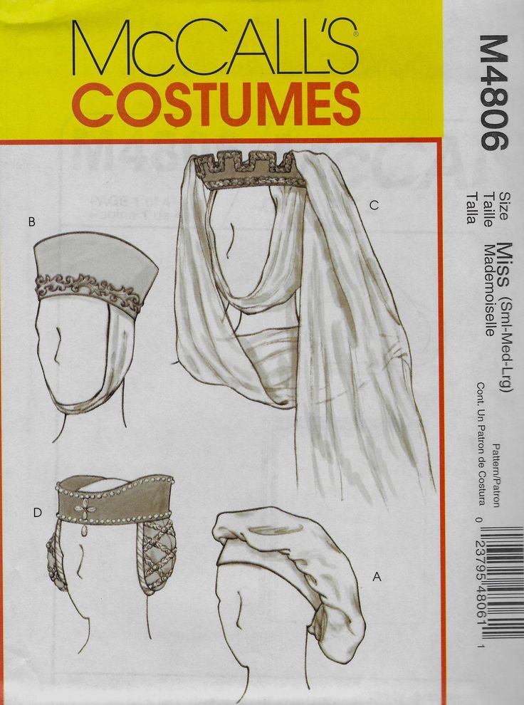 Pattern and instructions to make four historical hats, each offered in three sizes in one envelope. This sewing pattern is out-of-print, uncut, factory folded, complete with instructions. Medieval Sewing, Sewing Craft Patterns, 15th Century Clothing, Medieval Hats, Man Of La Mancha, Historical Hats, Arcana Tarot, Costume Sewing Patterns, Hat Patterns To Sew