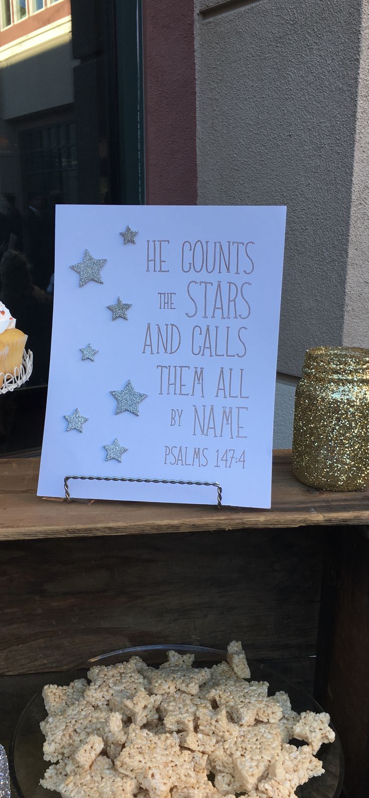 a sign that says he counts the stars and calls them all by name on a table