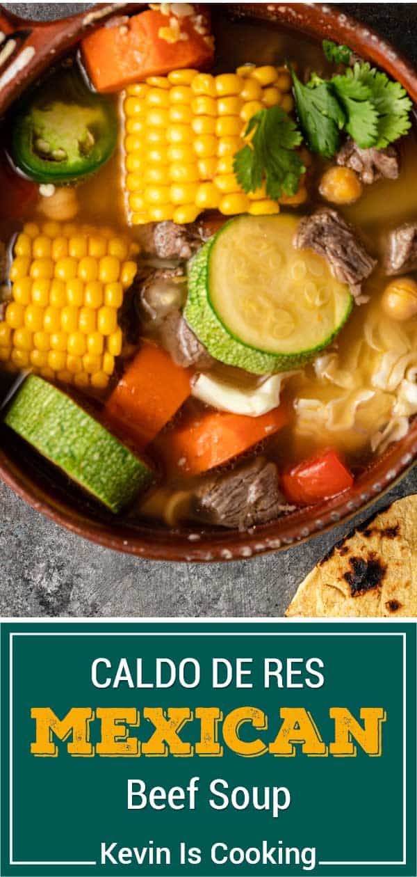 mexican beef soup in a bowl with corn, zucchini and cilantro