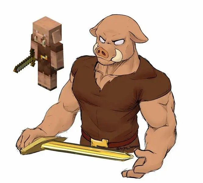 a cartoon character holding a piece of paper next to a pig