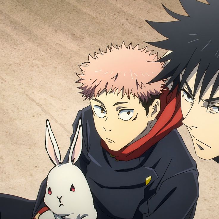 two anime characters one is holding a rabbit