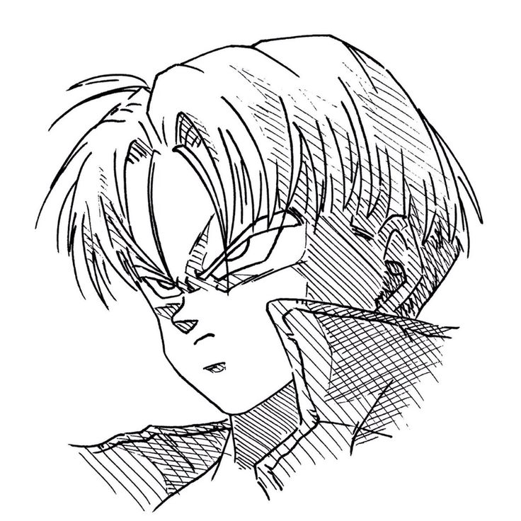 a black and white drawing of an anime character with short hair, wearing a suit