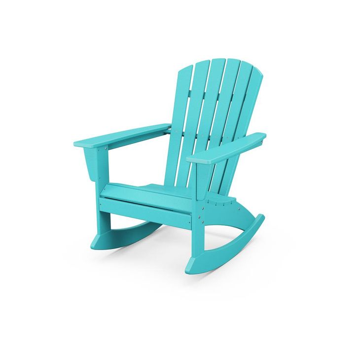 a teal plastic rocking chair on a white background with clipping path to the right