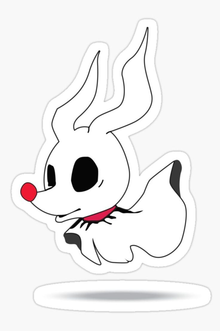 a white dog with black and red eyes sticker