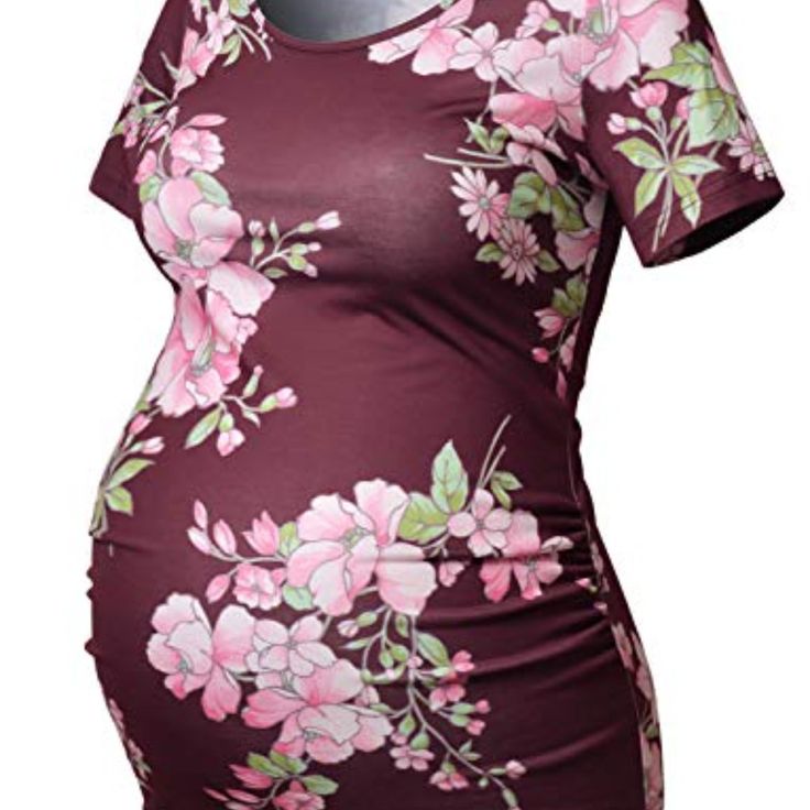 Short Sleeve Maternity Tops Shirts Floral Ruched Sides Casual Mama Pregnancy Blouses Clothes Fitted Maternity Tops For Summer, Fitted Summer Maternity Tops, Fitted Maternity Tops For Spring, Fitted Spring Maternity Tops, Fitted Short Sleeve Tops For Maternity Wear, Fitted Short Sleeve Maternity Top, Casual Fitted Maternity Top, Maternity Shirts, Mom Stuff