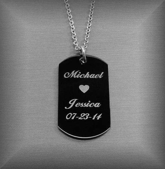 Stainless Steel High Polished Black Dog Tag by aandlengraving, $19.99 Customizable Black Stainless Steel Necklaces, Customized Black Stainless Steel Necklace, Black Laser Engraved Jewelry For Personalized Gift, Personalized Black Laser Engraved Jewelry, Personalized Black Stainless Steel Necklaces, Engraved Black Necklaces For Anniversary, Black Engraved Necklaces For Anniversary, Personalized Stainless Steel Dog Tag Necklace, Personalized Black Jewelry With Name