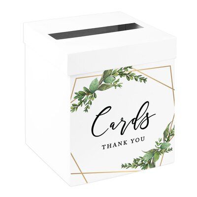 a white box with greenery on it and the words cards thank you