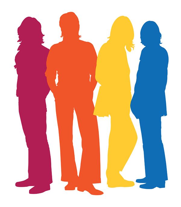 the silhouettes of three people standing next to each other