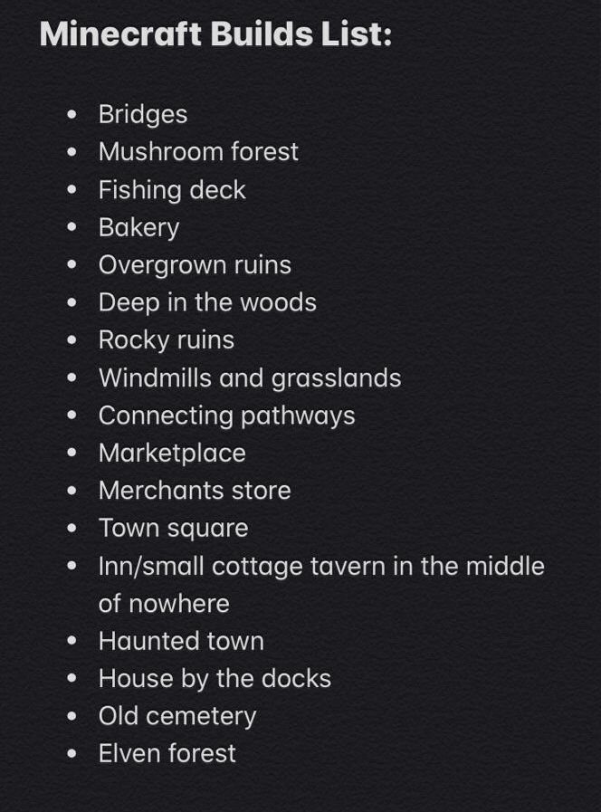 the minecraft build list is shown in black and white, with text above it