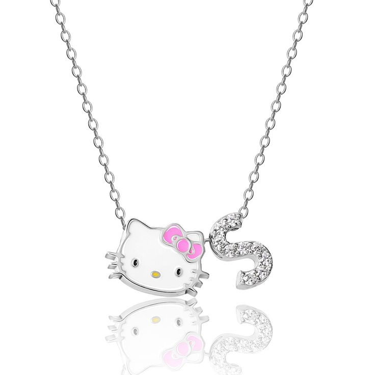 a hello kitty necklace with the number 5 on it's front and back side