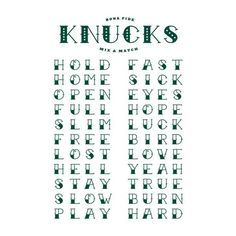 an image of knucks word search on a white background with the words'knucks'in green