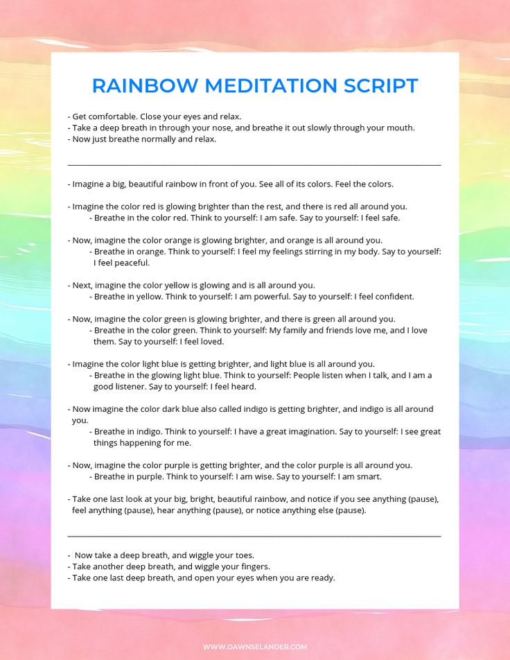 Use this Rainbow Meditation Script to help build inner strength and character. Guided imagery and colorful rainbows make it fun for kids. #teaching #parenting #preschool #guidedvisualization #meditation #rainbows #deepbreathing #characterbuilding  #innerstrength Meditation For Kids, Meditation Kids, Guided Meditation Scripts, Visualization Meditation, Guided Relaxation, Meditation Scripts, Guided Visualization, Guided Imagery, Counseling Activities