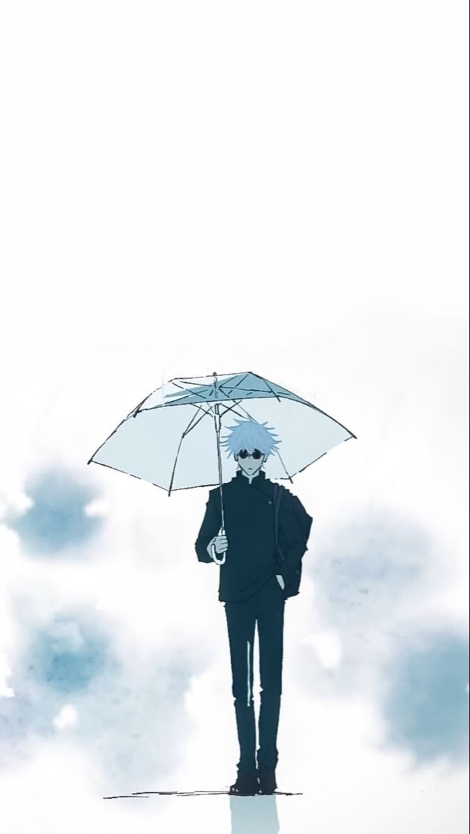 a man standing under an umbrella on top of a cloud filled sky with his back to the camera