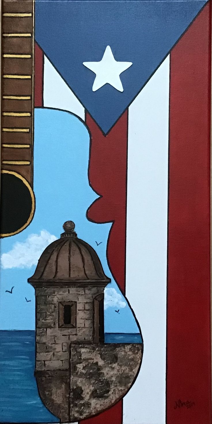 a painting of an american flag and a tower