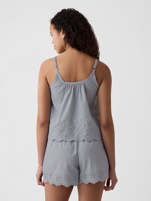 Eyelet Poplin PJ Tank Top Summer Cotton Tops For Pajama Party, Cotton Spaghetti Strap Tank Top For Daywear, Casual Gap Sleepwear For Spring, Spring Cotton Tank Top By Gap, Cotton Camisole Tank Top For Loungewear, Gap Cotton Tops For Summer, Gap Sleepwear For Spring Loungewear, Spring Gap Loungewear Sleepwear, Casual Sleep Tops By Gap