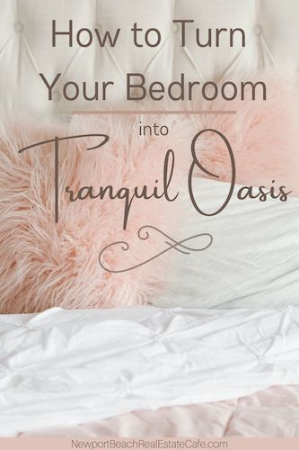 a white bed with pink pillows on it and the words how to turn your bedroom into tranquil oasis