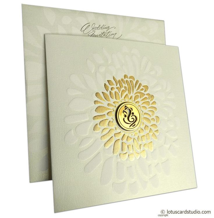 two white cards with gold embosishments on them