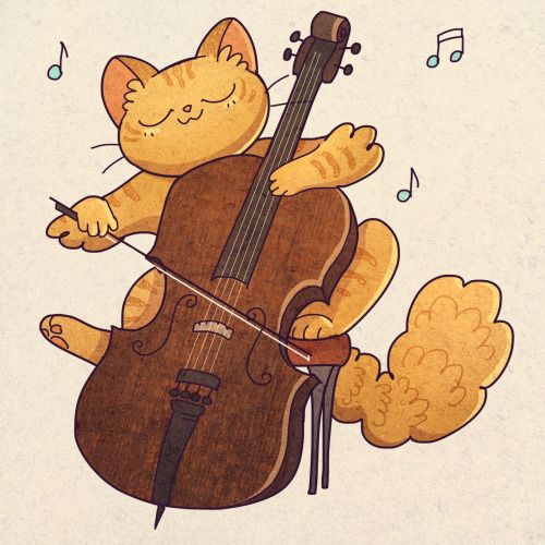 a cat that is sitting on top of a cello and playing the music with it's paws