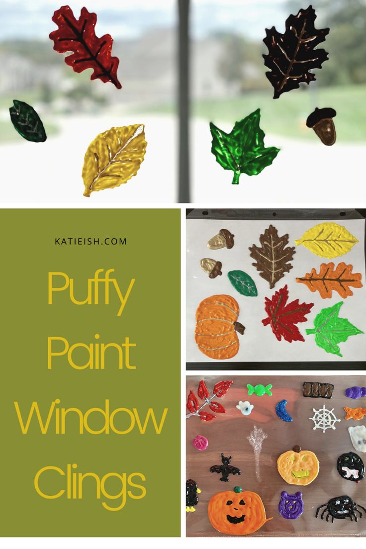 autumn crafts and activities for kids with puffy paint window clings