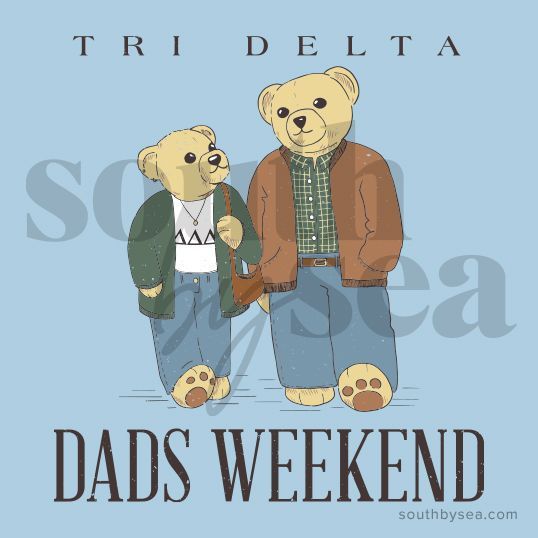 two teddy bears standing next to each other with the words dad's weekend on them