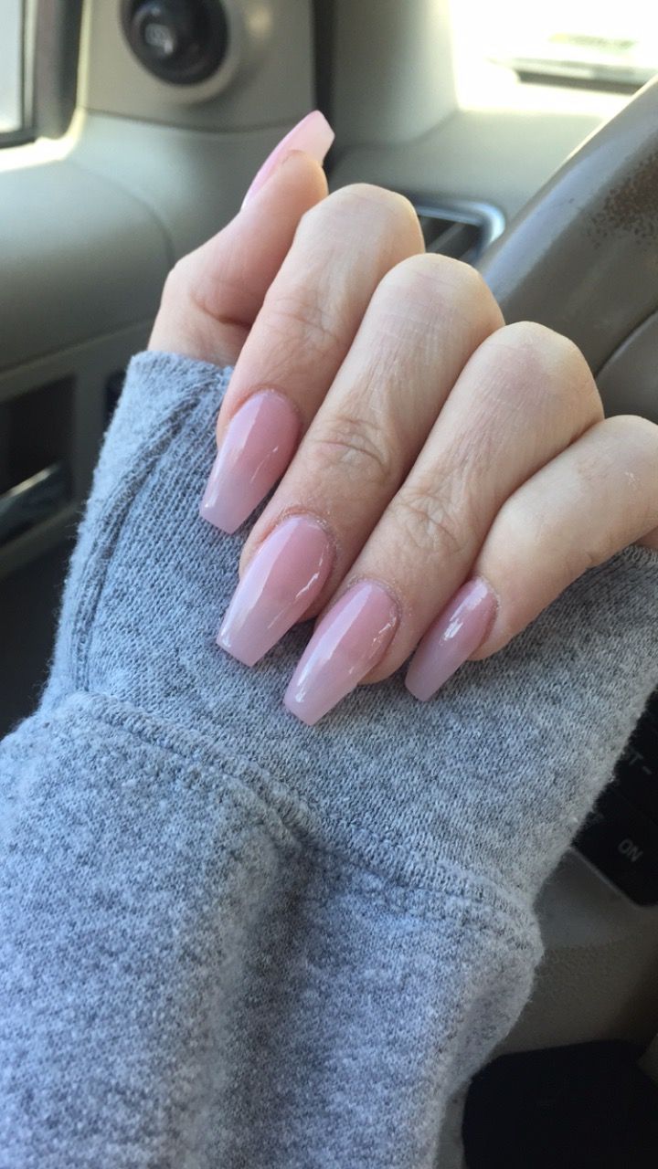 Plain Coffin Acrylic Nails, Biogel Nail Designs, Natural Pink Ballerina Nails, Soft Pink Long Nails, Long Natural Pink Acrylic Nails, Nudish Pink Acrylic Nails, Biogel Nails, Sheer Pink Coffin Acrylic Nails, Medium Tapered Square Nails