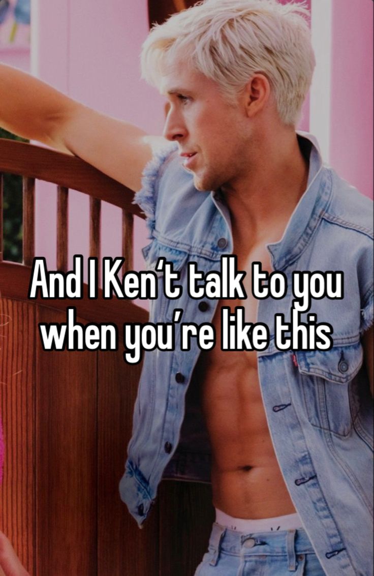 a shirtless man leaning against a railing with the words why is ken so fine?