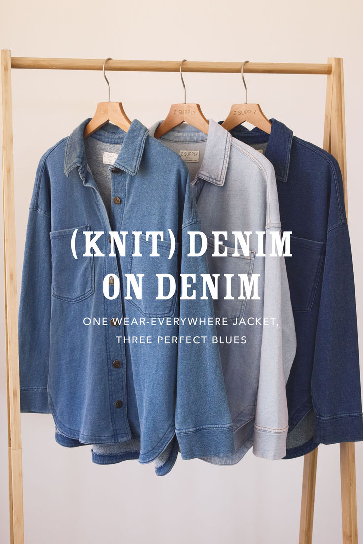 Now available in three indigo washes, the All Day Knit Denim Jacket truly goes with everything. Lace Up Chunky Heels, Fashion Travel Outfit, Wardrobe Fashion, Chunky Heel Ankle Boots, Lounge Bra, Professional Style, Knit Denim, Denim Joggers, Professional Fashion